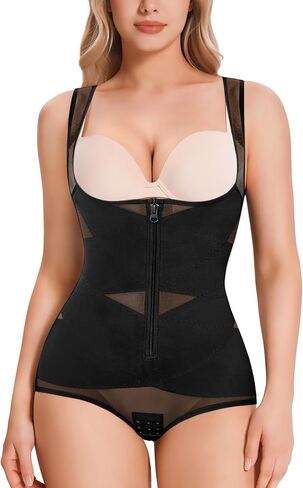 KUMAYES Zipper Shapewear for Women Tummy Control Bodysuit Slimming Faja Body Shaper Open Bust Waist Trainer for Daily Wear in Saudi Arabia