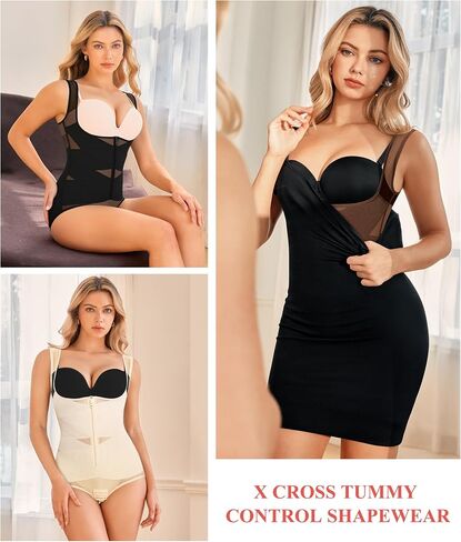KUMAYES Zipper Shapewear for Women Tummy Control Bodysuit Slimming Faja Body Shaper Open Bust Waist Trainer for Daily Wear in Saudi Arabia
