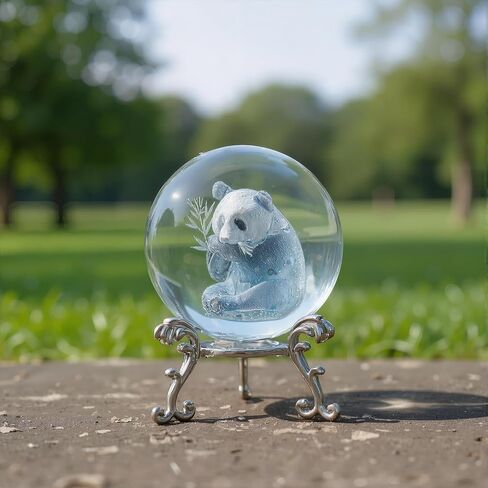 3D Laser Engraved Crystal Ball with Cat Holding Flower and Butterflies – Glass Figurine Gift for Cat Lovers with Stand in Kuwait