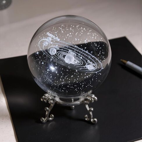 3D Laser Engraved Crystal Ball with Cat Holding Flower and Butterflies – Glass Figurine Gift for Cat Lovers with Stand in Kuwait