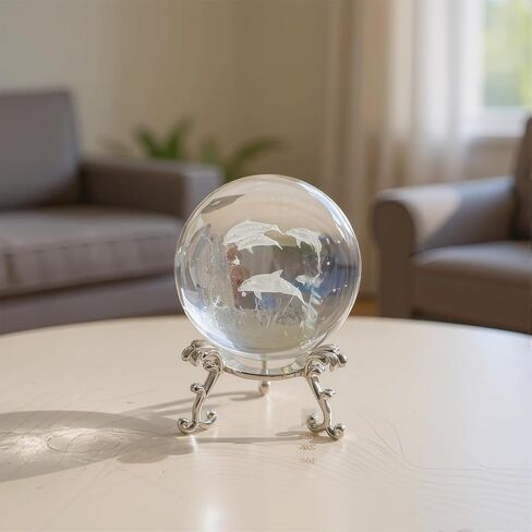 3D Laser Engraved Crystal Ball with Cat Holding Flower and Butterflies – Glass Figurine Gift for Cat Lovers with Stand in Kuwait