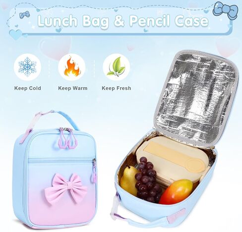 ACESAK Backpack for Girls with Insulated Water Bottle, Bow Tie Plaid Bookbag for Girls Kids, 14oz Kids Water Bottle Stainless Steel, Lunch Bag & Pencial Case, Back To School Gift (Blue Purple) in Saudi Arabia
