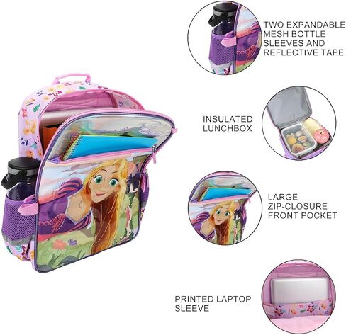 BIOWORLD Girls Tangled Make Your Own Fairy Tale Kids Four-Piece School Backpack (Little Kid/Big Kid) Pink One Size in Saudi Arabia