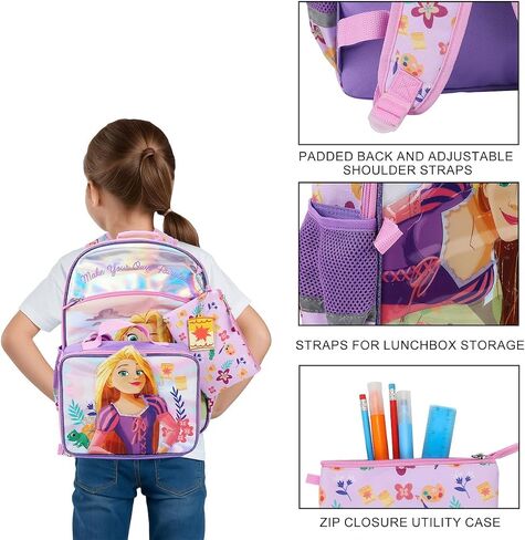 BIOWORLD Girls Tangled Make Your Own Fairy Tale Kids Four-Piece School Backpack (Little Kid/Big Kid) Pink One Size in Saudi Arabia
