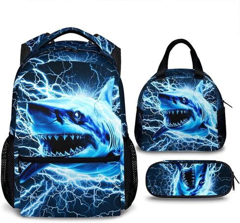 Shark Backpack for Kids Boys - 17 Inch Backpacks for Kindergarten Preschool Primary - Set of 3 Cool Durable Lighting Bookbag in Saudi Arabia