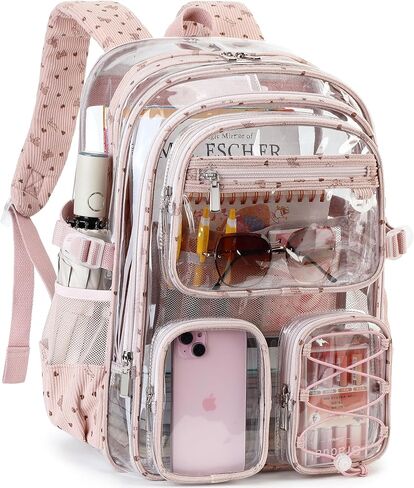 Hidds Clear Backpack for Girls Women Large School Bag Heavy Duty Transparent Backpacks College See Through Bookbag for Stadium Events School Work Festival Security Cute Kids Clear Pink Bow Back Pack in Saudi Arabia