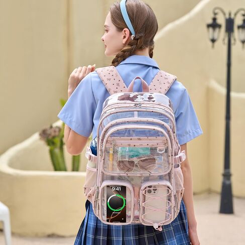 Hidds Clear Backpack for Girls Women Large School Bag Heavy Duty Transparent Backpacks College See Through Bookbag for Stadium Events School Work Festival Security Cute Kids Clear Pink Bow Back Pack in Saudi Arabia