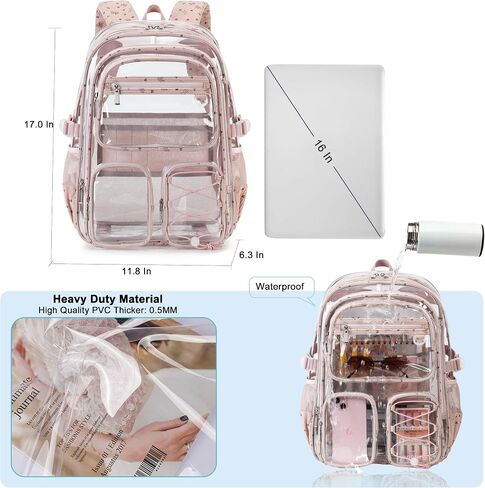 Hidds Clear Backpack for Girls Women Large School Bag Heavy Duty Transparent Backpacks College See Through Bookbag for Stadium Events School Work Festival Security Cute Kids Clear Pink Bow Back Pack in Saudi Arabia