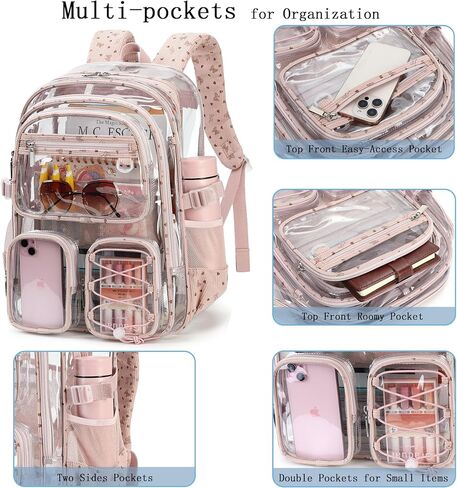 Hidds Clear Backpack for Girls Women Large School Bag Heavy Duty Transparent Backpacks College See Through Bookbag for Stadium Events School Work Festival Security Cute Kids Clear Pink Bow Back Pack in Saudi Arabia