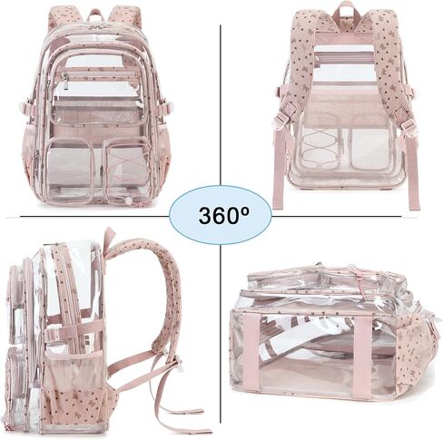 Hidds Clear Backpack for Girls Women Large School Bag Heavy Duty Transparent Backpacks College See Through Bookbag for Stadium Events School Work Festival Security Cute Kids Clear Pink Bow Back Pack in Saudi Arabia