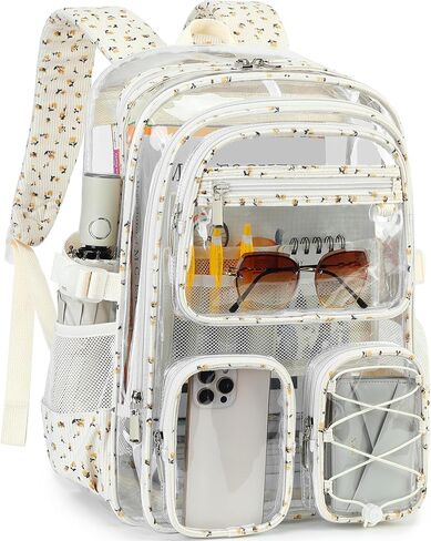 Hidds Clear Backpack for Girls Women Large School Bag Heavy Duty Transparent Backpacks College See Through Bookbag for Stadium Events School Work Festival Security Cute Kids Clear Pink Bow Back Pack in Saudi Arabia