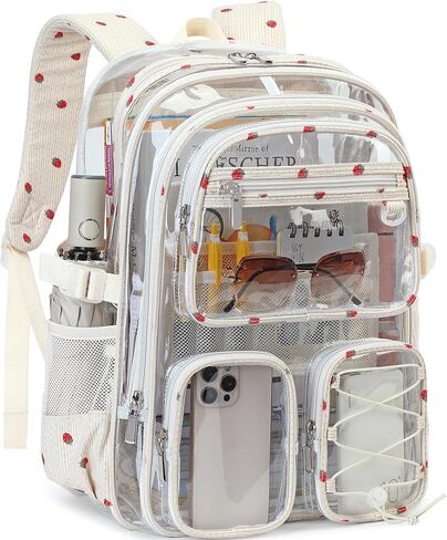 Hidds Clear Backpack for Girls Women Large School Bag Heavy Duty Transparent Backpacks College See Through Bookbag for Stadium Events School Work Festival Security Cute Kids Clear Pink Bow Back Pack in Saudi Arabia