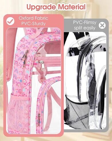 Soimeat Clear Backpack for Girls, 15" Kids Clear Bookbag, Fabric & PVC See Through Bookbag with Reinforced Straps, Transparent Backpacks for Kindergarten Elementary School Travel, Pink Rainbow in Saudi Arabia