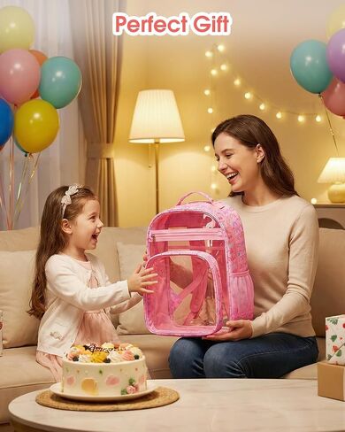 Soimeat Clear Backpack for Girls, 15" Kids Clear Bookbag, Fabric & PVC See Through Bookbag with Reinforced Straps, Transparent Backpacks for Kindergarten Elementary School Travel, Pink Rainbow in Saudi Arabia