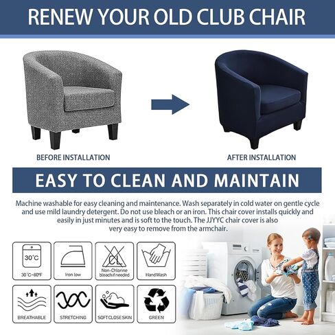 Club Chair Slipcover 2 Piece, Stretch Barrel Tub Chair Covers for Armchair, Soft Removable Chair Slipcovers Furniture Protector, Solid Armchair Chair Covers for Living Room in Saudi Arabia