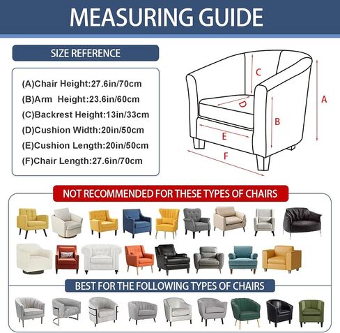 Club Chair Slipcover 2 Piece, Stretch Barrel Tub Chair Covers for Armchair, Soft Removable Chair Slipcovers Furniture Protector, Solid Armchair Chair Covers for Living Room in Saudi Arabia