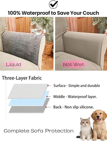 Couch Chair Arm Covers for Sofa, Waterproof Armrest Armchair Covers Non-Slip Recliner Slipcovers, Set of 2 (Light Gray, 24"×20") in Saudi Arabia