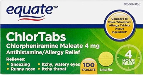 Chlorpheniramine Maleate 4mg – Equate Allergy Relief Medicine, Chlortabs Tabletten Antihistamine Tablets – Compare to Chlor-Trimeton – Over the Counter Medication in Saudi Arabia