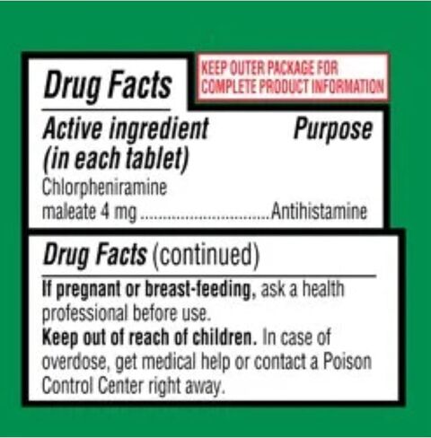 Chlorpheniramine Maleate 4mg – Equate Allergy Relief Medicine, Chlortabs Tabletten Antihistamine Tablets – Compare to Chlor-Trimeton – Over the Counter Medication in Saudi Arabia