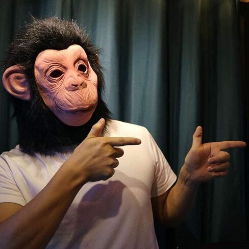 Utaomld Monkey Mask Costume Animal Full Head Masks with Wig Novelty Gorilla Orangutan Black Chimp Headwear Costumes Latex Headgear Dress Up Halloween Adult Teens Men Women Cosplay Party Props in Saudi Arabia