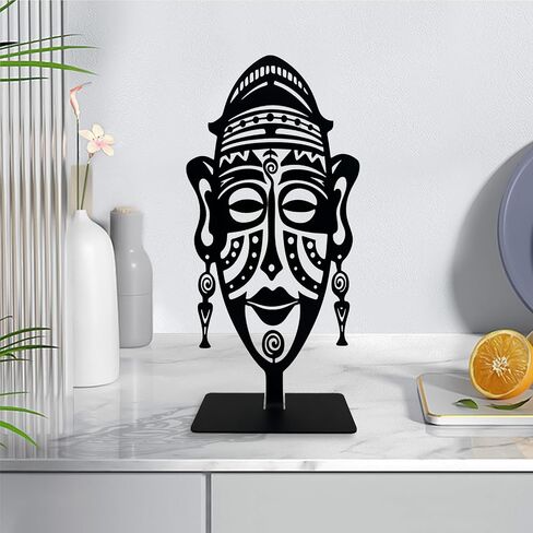 Metal African Mask Tabletop Decor, Traditional Tribal Ethnic Mask Table Top Decor, Abstract Africa Culture Artwork, Centerpiece Table Decorations, Afrocentric Gifts in Saudi Arabia