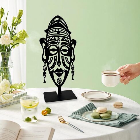 Metal African Mask Tabletop Decor, Traditional Tribal Ethnic Mask Table Top Decor, Abstract Africa Culture Artwork, Centerpiece Table Decorations, Afrocentric Gifts in Saudi Arabia
