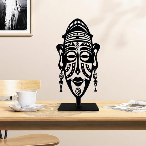 Metal African Mask Tabletop Decor, Traditional Tribal Ethnic Mask Table Top Decor, Abstract Africa Culture Artwork, Centerpiece Table Decorations, Afrocentric Gifts in Saudi Arabia
