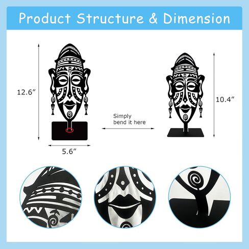 Metal African Mask Tabletop Decor, Traditional Tribal Ethnic Mask Table Top Decor, Abstract Africa Culture Artwork, Centerpiece Table Decorations, Afrocentric Gifts in Saudi Arabia