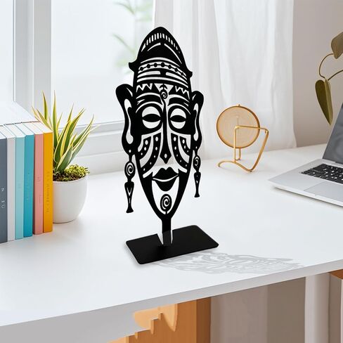 Metal African Mask Tabletop Decor, Traditional Tribal Ethnic Mask Table Top Decor, Abstract Africa Culture Artwork, Centerpiece Table Decorations, Afrocentric Gifts in Saudi Arabia