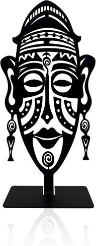 Metal African Mask Tabletop Decor, Traditional Tribal Ethnic Mask Table Top Decor, Abstract Africa Culture Artwork, Centerpiece Table Decorations, Afrocentric Gifts in Saudi Arabia
