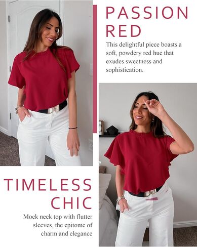 Aifer Womens Tops Dressy Casual Summer Fashion 2026 Ruffle Short Sleeve Shirts Red Blouses Trendy Elegant Work Office Business Professional Wear in Saudi Arabia