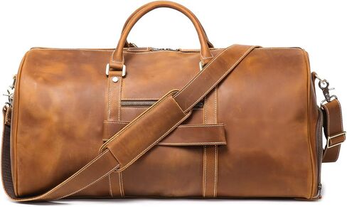 Men's Leather Duffel Bags Sport Vintage Travel Gym Bag Weekender Overnight Classic Gift Genuine Carry on Bag (Brown, 22 Inch) in Saudi Arabia