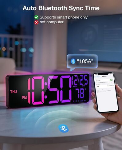 Large Digital Wall Clocks Bluetooth Sync Time,16" Digital Wall Clock Large Display for Classroom,Big Led Wall Clock with RGB Color,Date,Week,Alarm,Temp for Living Room,Bedroom,Gym,Office in Saudi Arabia