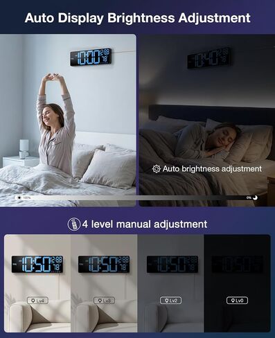 Large Digital Wall Clocks Bluetooth Sync Time,16" Digital Wall Clock Large Display for Classroom,Big Led Wall Clock with RGB Color,Date,Week,Alarm,Temp for Living Room,Bedroom,Gym,Office in Saudi Arabia