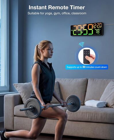 Large Digital Wall Clocks Bluetooth Sync Time,16" Digital Wall Clock Large Display for Classroom,Big Led Wall Clock with RGB Color,Date,Week,Alarm,Temp for Living Room,Bedroom,Gym,Office in Saudi Arabia