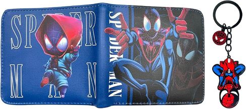 Men's Cartoon Spider Bifold Wallet Set with Keychain- Faux Leather Slim Wallet- Gift for Anime Fans (Spider1) in Saudi Arabia