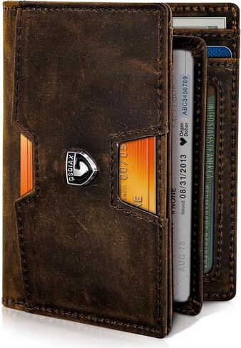 GSOIAX Slim Top Grain Premium Crazy Horse Leather Wallet for Men Bifold Handcrafted Vintage 13 Card Slots & 1 Bill Compartment RFID Blocking, Front Pocket Credit Card Holder with Gift Box (Red-brown) in Kuwait