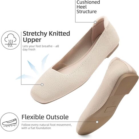Soesyi Women's Mary Jane Ballet Flats Washable Knit Shoes Comfortable for Dressy Office Casual Walking Slip-on Square Toe Flats in Saudi Arabia