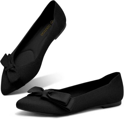 Coutgo Women's Pointed Toe Flats Comfortable Dressy Knit Bow Ballet Flats Slip On Work Casual Shoes in Kuwait