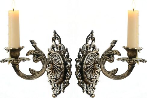 Antique Gold Wall Candle Holder Set of 2, Vintage Cast Iron Candle Wall Sconce for Living Room, Fireplace, Gothic Home Decor (Black & Gold) in Saudi Arabia