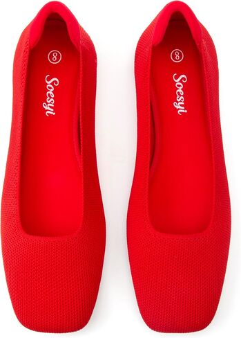 Soesyi Women's Mary Jane Ballet Flats Washable Knit Shoes Comfortable for Dressy Office Casual Walking Slip-on Square Toe Flats in Saudi Arabia