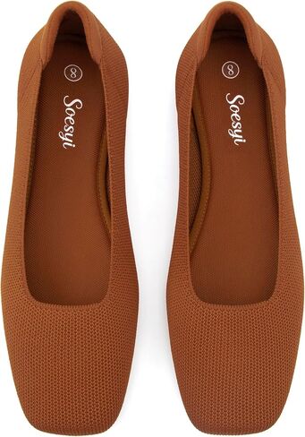 Soesyi Women's Mary Jane Ballet Flats Washable Knit Shoes Comfortable for Dressy Office Casual Walking Slip-on Square Toe Flats in Saudi Arabia