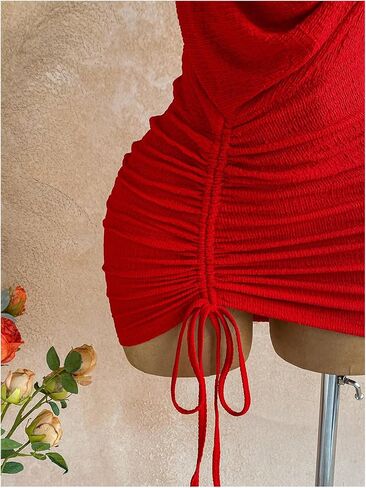 SHENHE Women's Sexy Deep V Neck Halter Mini Dress Backless Metal Ring Bodycon Party Club Dress in Saudi Arabia