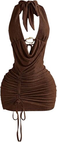 SHENHE Women's Sexy Deep V Neck Halter Mini Dress Backless Metal Ring Bodycon Party Club Dress in Saudi Arabia