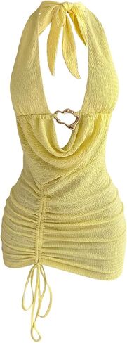 SHENHE Women's Sexy Deep V Neck Halter Mini Dress Backless Metal Ring Bodycon Party Club Dress in Saudi Arabia