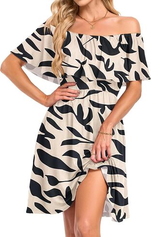 AUSELILY Womens Off The Shoulder Summer Dress Casual Ruffle Floral Party Beach Vacation Sundress with Pockets in Kuwait