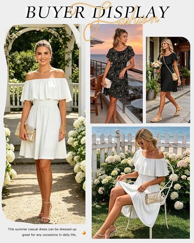 AUSELILY Womens Off The Shoulder Summer Dress Casual Ruffle Floral Party Beach Vacation Sundress with Pockets in Kuwait
