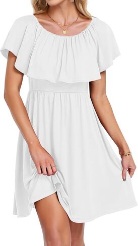AUSELILY Womens Off The Shoulder Summer Dress Casual Ruffle Floral Party Beach Vacation Sundress with Pockets in Kuwait