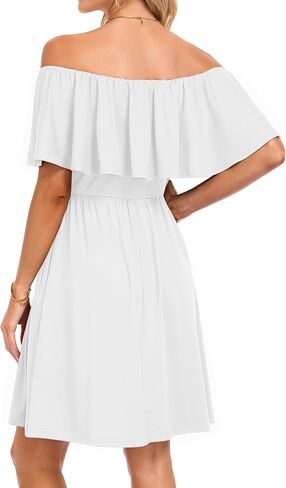 AUSELILY Womens Off The Shoulder Summer Dress Casual Ruffle Floral Party Beach Vacation Sundress with Pockets in Kuwait