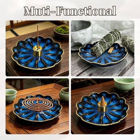 Incense Holder for Sticks, Ceramic Handmade Stick Incense Burner Tray with 2 Pcs Incense Holes – Multi-Purpose Ash Catcher for Sticks, Coils, White Sage & Palo Santo – Meditation Yoga Decor in Saudi Arabia
